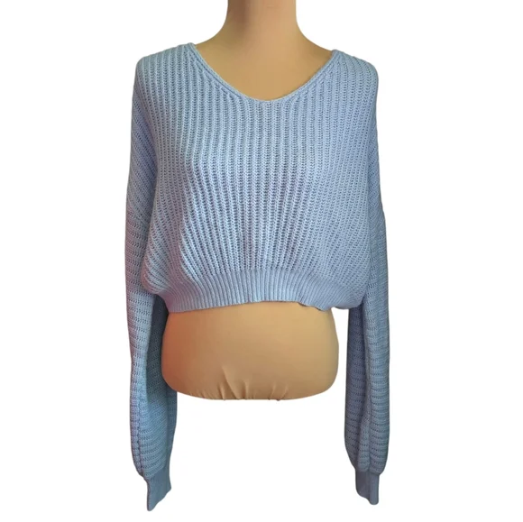 Women's Chunky Knit Light Blue Sweater Long Sleeves - Medium - Picture 2 of 10